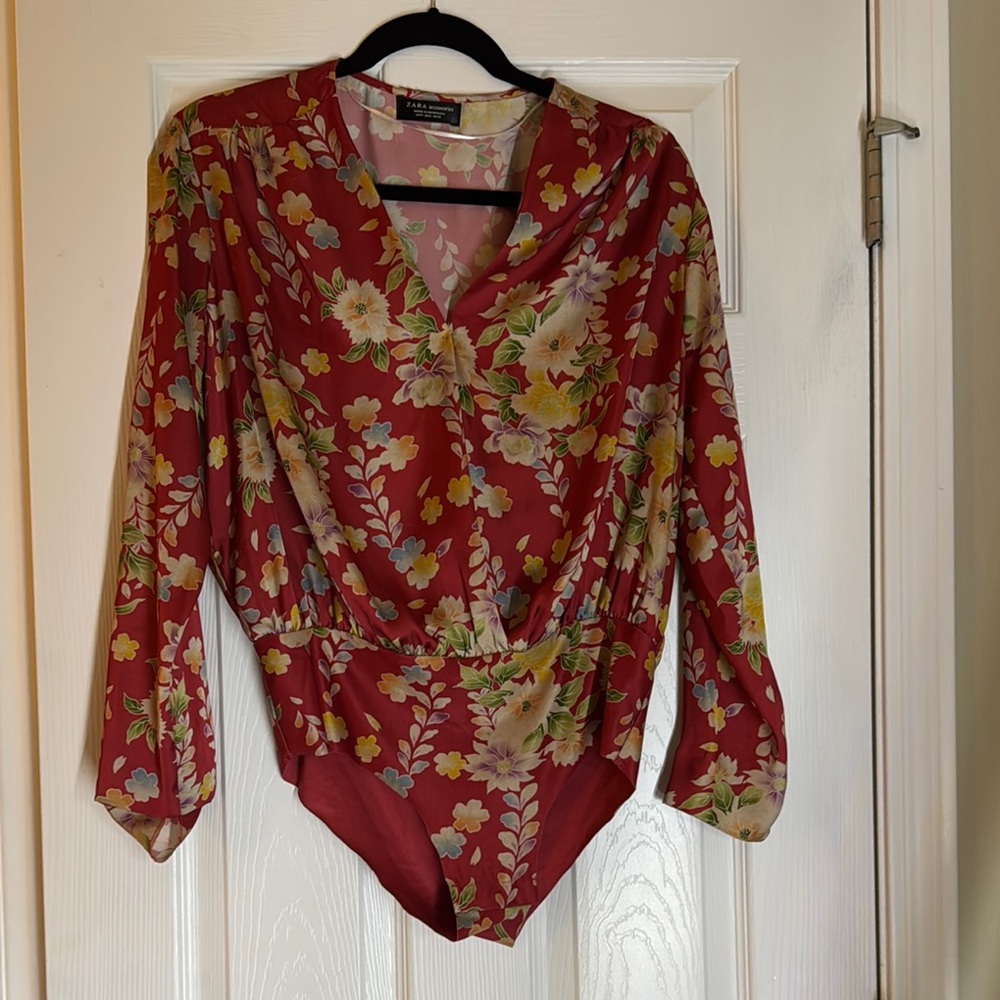 Zara red Floral Bodysuit